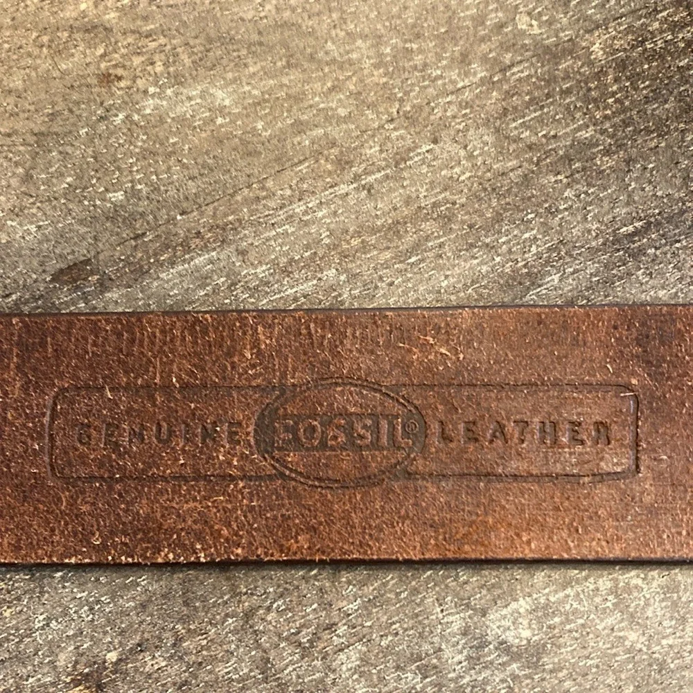 Fossil Kids Brown Leather Mosaic Embossed‎ Belt Silver Tone Buckle Size Small